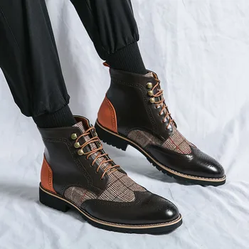 Классические модные Мужские модельные туфли с высоким берцем, Удобные Кожаные Мужские туфли с перфорацией типа 