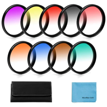 8 шт., набор фильтров для объективов с постепенным изменением цвета для цифровой зеркальной камеры Canon Nikon Sony Pentax Olympus Fuji + чехол для фильтра + ткань для чистки объектива