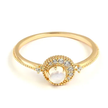 Кольцо с лунным камнем из стерлингового серебра S925 пробы, покрытое 14-каратным золотом, женское модное универсальное штабелируемое основное кольцо