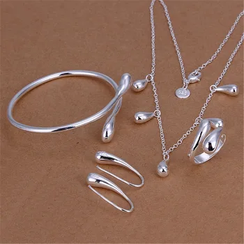 Уличные универсальные браслеты из стерлингового серебра 925 пробы с каплями воды, браслеты, ожерелья, серьги, кольца, набор ювелирных изделий для женщин, модные подарки