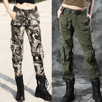 Уличные тактические длинные брюки с несколькими карманами, военные армейские зеленые брюки-карго, женские Свободные прямые походные брюки для отдыха с поясом
