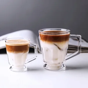 Американские кофейные чашки со слоеным льдом Классическая Стеклянная кружка для латте с холодным экстрактом с ручкой Маленькая Чайная чашка для воды Скандинавские хрустальные бокалы