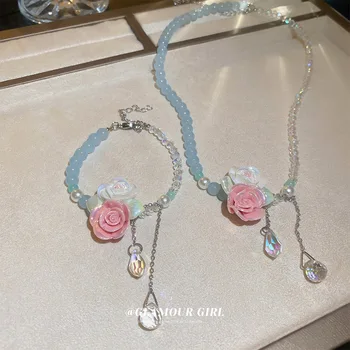 Ins Милое цветочное ожерелье-чокер с кристаллами и жемчугом для женщин и девушек, романтическое праздничное ожерелье, ювелирный подарок
