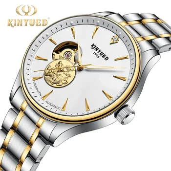 Kinyued, новые механические часы с автоматическим полым турбийоном, мужские механические часы с золотым стальным ремнем