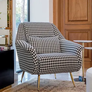 Стулья для гостиной из скандинавской ткани, Роскошный диван для отдыха, диван в клетку, кресло для гостиной, Балкон, Кресла с одной спинкой,
