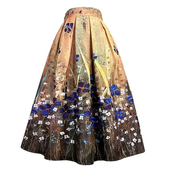 2023 Осень Новая Корейская Роскошная Дизайнерская одежда Женская Эстетичная Винтажная Элегантная Желтая Длинная плиссированная юбка Миди с высокой талией в цветочек