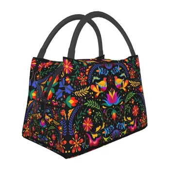Разноцветные Мексиканские цветы, термоизолированные сумки для ланча, Женский Мексиканский цветочный контейнер для ланча для пикника на природе, коробка для еды