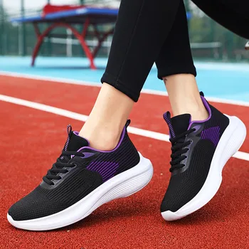 Женские кроссовки для бега, женская обувь, модные кроссовки для бега из дышащей тонкой сетки на плоской подошве