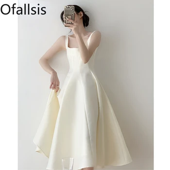 Ofallsis Белое однотонное платье во французском стиле, новые летние элегантные платья для помолвки в стиле ретро с поясом в паре снаружи