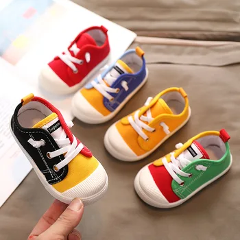 Парусиновая обувь для мальчиков, кроссовки для девочек, теннисные туфли на шнуровке, детская обувь для малышей, желтая повседневная детская парусиновая обувь Chaussure Zapato