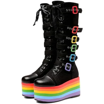 Большой размер 43 в стиле панк, модная готическая платформа 9 см, пряжки, молния, разноцветные мотоциклетные ботинки отличного качества, женская обувь