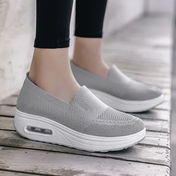 Хит продаж, вязаные женские туфли-качалки на одну ногу, в 2023 году, летние повседневные женские туфли-качалки на толстой подошве с сетчатой воздушной подушкой для женщин