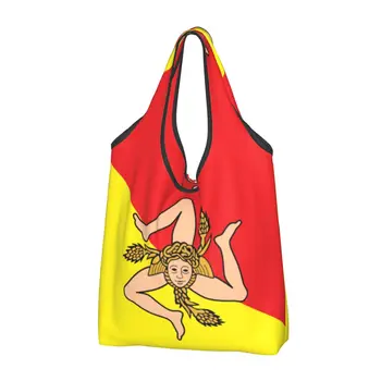 Флаг итальянского острова Сицилия, сумки-тоут для продуктовых покупок, женская забавная сицилийская сумка-бандьера, сумка для покупок, сумка большой емкости