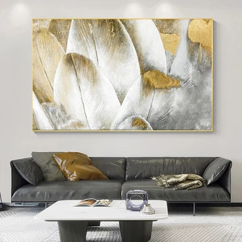 Легкая роскошная картина на холсте с золотым пером, украшение дома, абстрактные настенные рисунки Куадроса, плакаты и принты без рамок