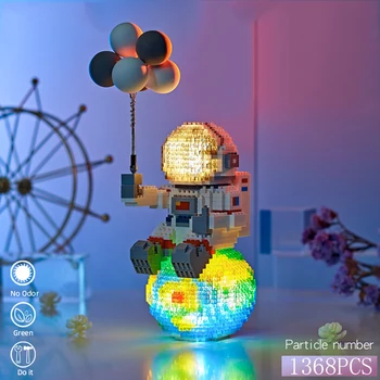 Строительные блоки для детей-астронавтов со светом, Мини-микро-космический спутник Луны, кубики, конструктор, развивающие игрушки для детей