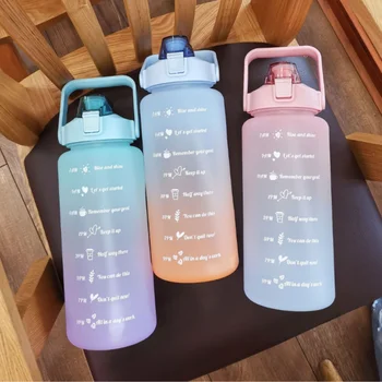 Бутылка для воды объемом 2 литра Пластиковые стаканчики для путешествий на открытом воздухе Мотивационная бутылка для питья Спортивная Бутылка для воды с наклейкой времени Чашки