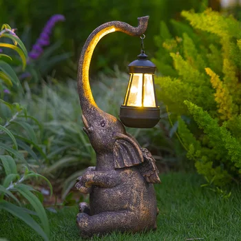 Солнечный светильник для лужайки в виде слона, уличный креативный фонарь для поделок из смолы, украшение в виде животного, лампа для украшения сада во внутреннем дворике парка