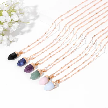Новые модные разноцветные ожерелья с подвеской в виде короткой шестиугольной призмы, золотые ожерелья-цепочки из мелких бусин, женские украшения для здоровья девочек