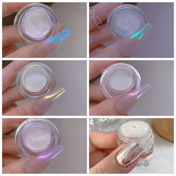 Разноцветный Голографический мерцающий блеск Ice Muscle Aurora Mirror Гель для ногтей Пигмент Лунный свет Белый порошок Мелкая хромированная пыль для трения