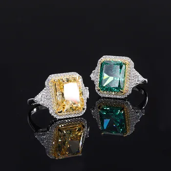 Сверкающее 10*12 мм Зелено-Желтое кольцо с высокоуглеродистым бриллиантом для женщин из стерлингового серебра S925 Пробы, роскошные дизайнерские украшения, подарок на День матери