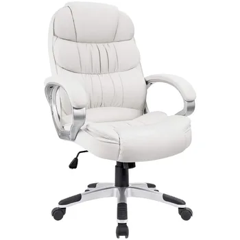 Офисное кресло бизнес-менеджера из искусственной кожи, регулируемое эргономичное вращающееся рабочее кресло с поясничной поддержкой и подлокотником, белое
