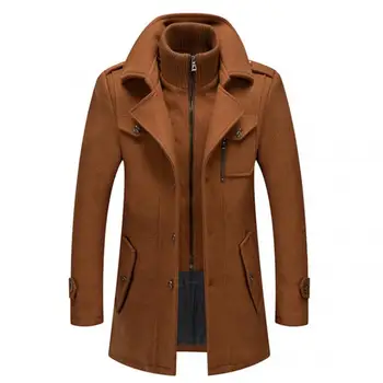 Новое зимнее шерстяное пальто, мужская мода, Толстая куртка с двойным воротником, однобортный тренч, мужские повседневные шерстяные пальто, мужские пальто