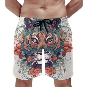 Спортивные шорты Tiger с цветочной Мандалой, пляжные шорты в стиле ретро, мужская спортивная одежда на заказ, Удобные плавки, Подарок на День рождения