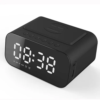 Часы Настольные Speake Беспроводные динамики BT5.0 Беспроводное зарядное устройство Будильник FM-радио MP3-плеер Поддержка TF-карты AUX в режиме громкой связи
