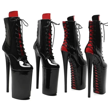 Auman Ale/ новинка 26 см/10 дюймов, лакированный верх, черный с красным, Пикантные экзотические вечерние туфли на платформе и высоком каблуке, ботинки для танцев на шесте