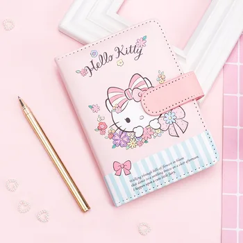 Sanrio Cute Hello Kitty A6 Кожаный Блокнот-справочник, Карманный блокнот для девочек, Студенческий подарок, Канцелярские принадлежности, Школьные принадлежности