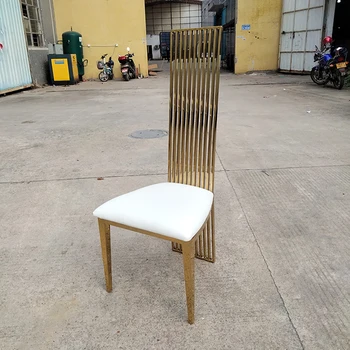 2 шт. оптом, белая подушка, обеденный стул с высокой спинкой, золотые свадебные стулья из нержавеющей стали