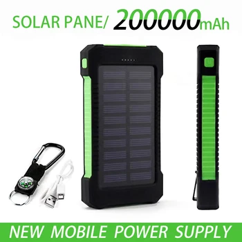 Высококачественная солнечная панель емкостью 200000 мАч, водонепроницаемое аварийное зарядное устройство MI iPhone, внешний аккумулятор для зарядки Samsung, светодиодный индикатор SOS