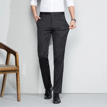 Весенне-летние новые мужские повседневные брюки из шелка тутового цвета, облегающие брюки, прямые модные брюки из нетканых материалов