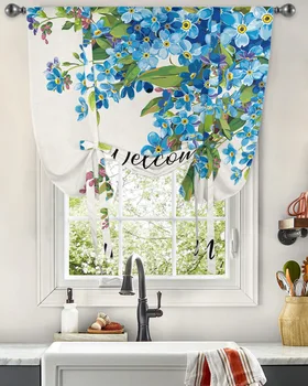 Синие акварельные цветы Оконная занавеска для гостиной, кухни, Римская занавеска, домашний декор, Балконные жалюзи, шторы