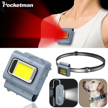 Светодиодный фонарик для ночной рыбалки с зажимом, USB Перезаряжаемый магнит, рабочий фонарь, Водонепроницаемый силиконовый спортивный нагрудник, красный свет.