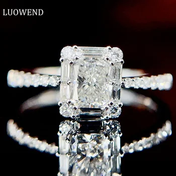 Кольца из белого золота 18 Карат LUOWEND, кольцо с настоящим натуральным бриллиантом, кольцо для помолвки, роскошь, Минимальный дизайн, Высокие свадебные украшения
