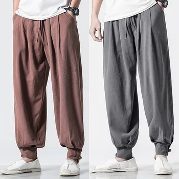 Традиционные китайские штаны из хлопка и льна, штаны монаха Кунг-фу Будды Шаолинь, мужские брюки монаха, брюки буддийского дзен-буддиста