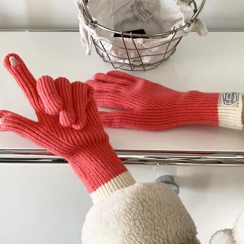 Теплые перчатки, зимние простые однотонные перчатки с длинным запястьем, теплые перчатки с сенсорным экраном без пальцев для женщин, осень и зима