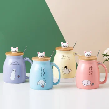 Свежая Кружка в японском стиле, Керамическая чашка для кошек, Чашки для молока, Чай, Кофе, Набор чашек для пары, Подарок, Напечатанный на заказ ЛОГОТИП для домашнего Офиса