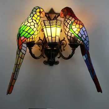 Современные настенные светильники с попугаями в стиле кантри, Разноцветное стекло, бра в форме птицы, прикроватные тумбочки, освещение в ресторане в коридоре