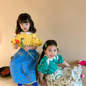 Комплект из двух предметов для девочек Sweet Cuty, повседневный топ и юбка в мультяшном стиле в стиле принцессы, костюм-платье
