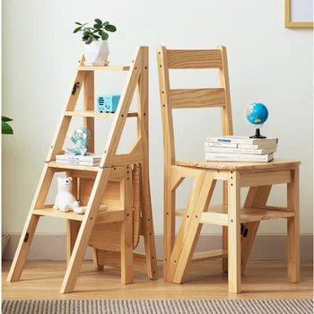 Бытовой многофункциональный кухонный инструмент, стул-лестница из массива дерева, откидной дизайн, ступенчатый инструмент, устойчивый и практичный инструмент для лестницы