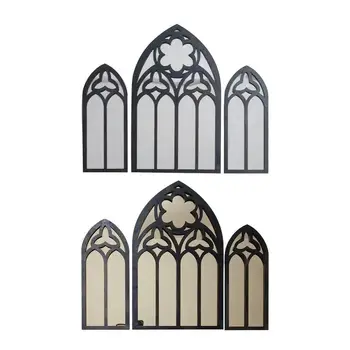 Декоративное зеркало в готическом саду, Декоративное настенное зеркало, декор в готическом стиле, Черное церковное окно, Украшение стен для улицы и в помещении