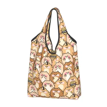 Милый пухлый Мишка Кавайная Пчела, большие сумки многоразового использования, Складные сумки для покупок с забавными мультяшными животными, легкие подарочные сумки-тоут