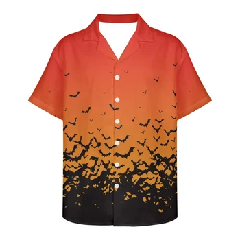 Cumagical Halloween Pattern Bat Забавный Ужасающий Хип-Хоп Harajuku Повседневные Топы На Пуговицах Для Пляжного Отдыха, Гавайская Рубашка Для Мужчин, Забавная