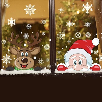 Съемная Рождественская Статическая наклейка из ПВХ, наклейки на окна с изображением Санта-Лося, Украшающие наклейки на стены в виде снежинок, Новогоднее Стеклянное платье для вечеринки.