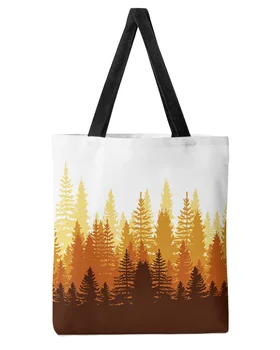 Лесной градиент Абстрактный Оранжевый Женская сумка для покупок большой емкости Для девочек, Многоразовые студенческие сумки на плечо