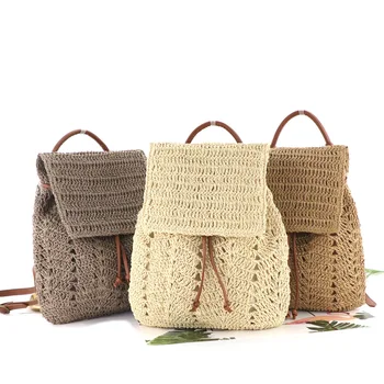 Новый модный простой повседневный рюкзак в стиле ретро, универсальная женская сумка на одно плечо, сплетенная из травы, Летние пляжные женские сумки для отдыха