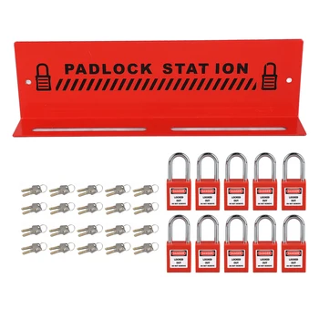 Станция защитного замка-красная стальная стойка для замков с 10 ключевыми замками для отключения производства-Станция маркировки навесного замка