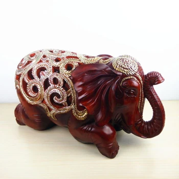 Винтажные предметы для украшения рабочего стола в гостиной и офисе Elefante Esculturas выглядят как Полая античная статуя слона из красного дерева